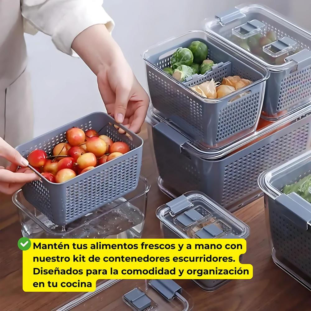 Recipiente Hermético Escurridor Organizador Nevera Kit X3 img #3