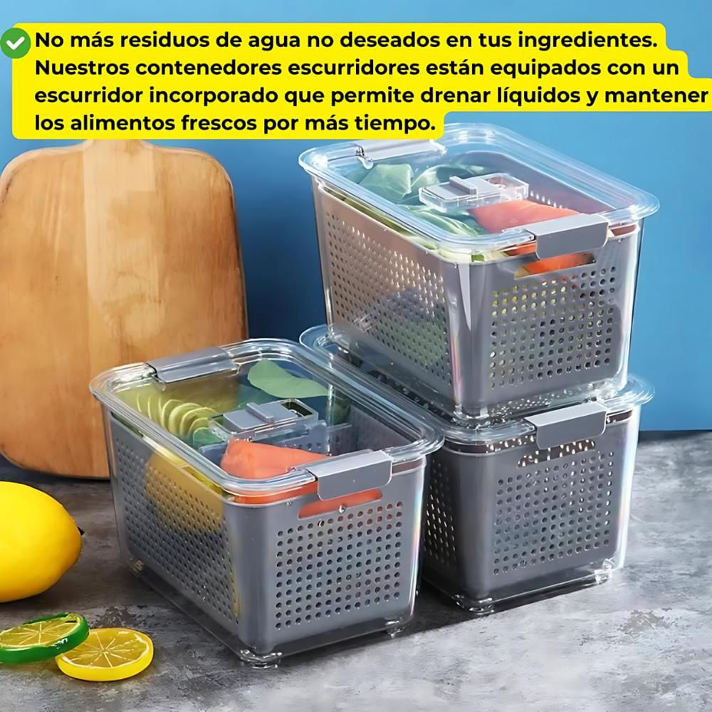 Recipiente Hermético Escurridor Organizador Nevera Kit X3 img #4