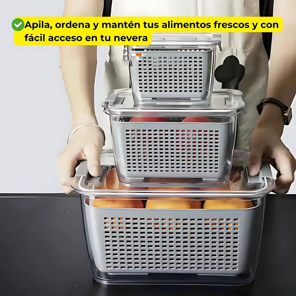 Recipiente Hermético Escurridor Organizador Nevera Kit X3 img #5