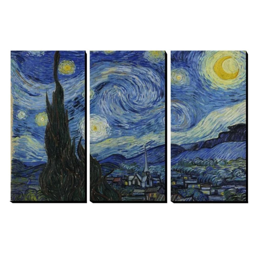 Cuadro Decorativo Tríptico Van Gogh Noche Estrellada Grande