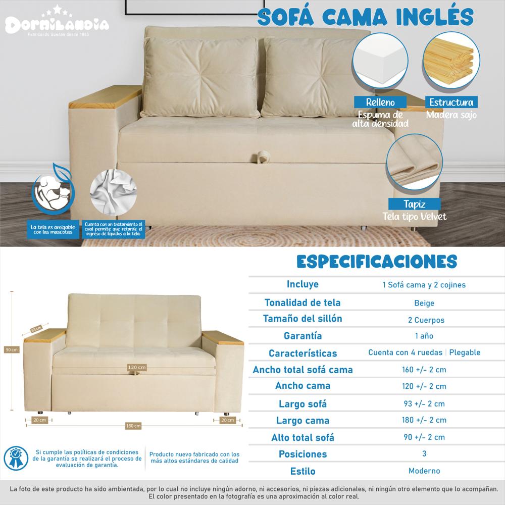 Sofá Cama Beige Inglés 3 Posiciones + 2 Cojines img #2
