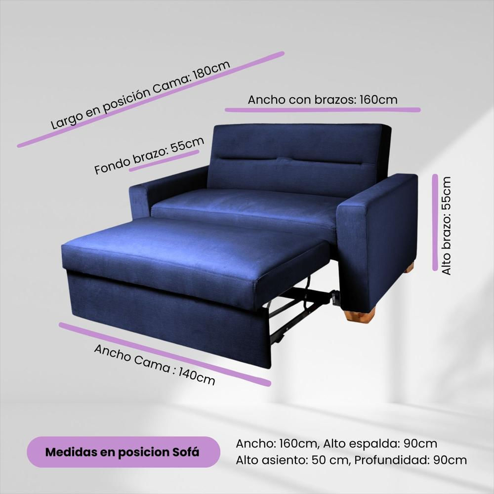 Sofa Cama Orquidea Herraje Aleman Azul Petroleo img #4