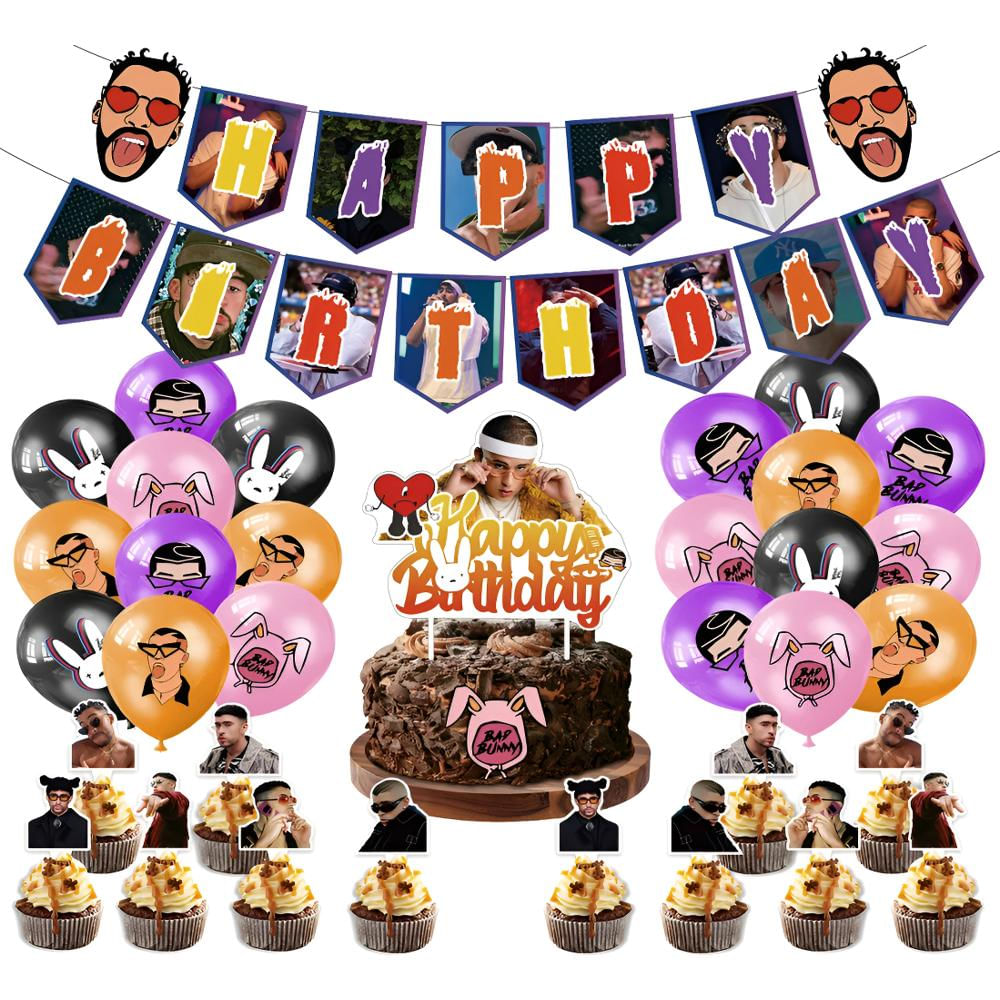 Set Cumpleaños Bad Bunny 34 Piezas Guirnalda Globos Topper img #1