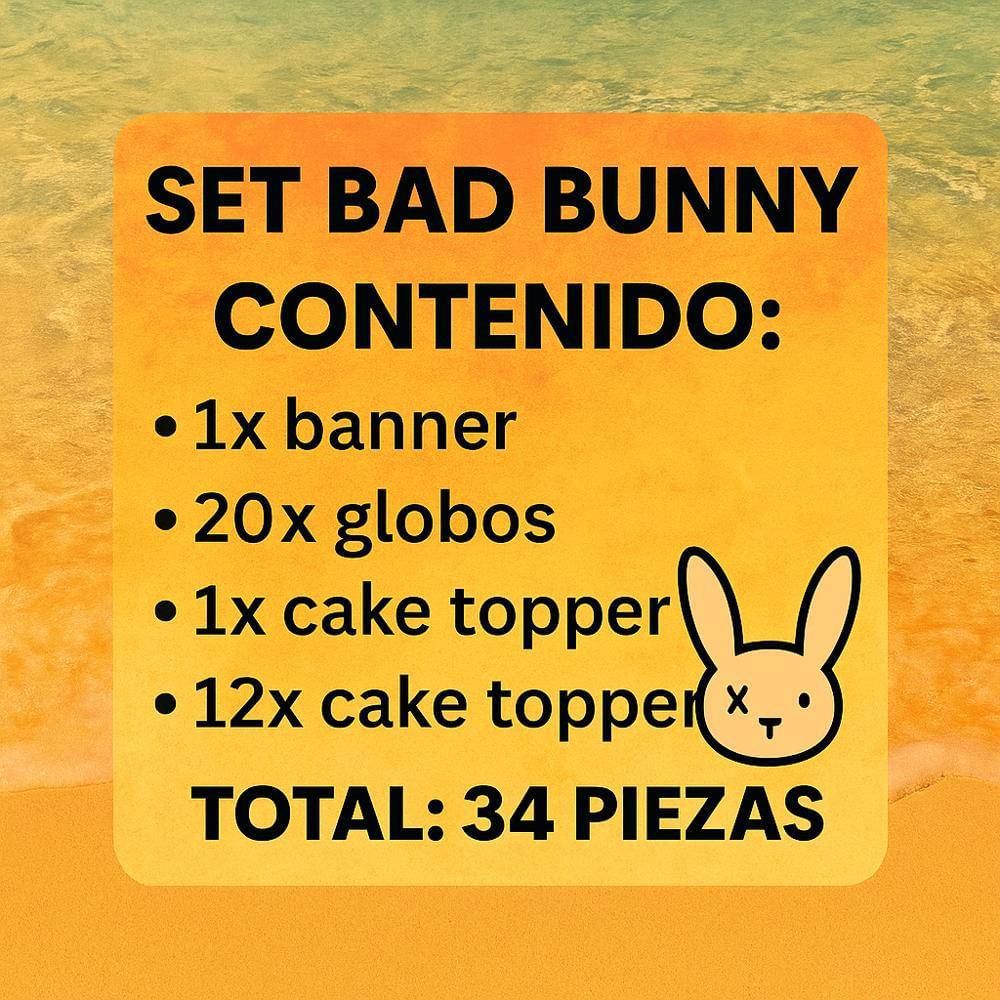 Set Cumpleaños Bad Bunny 34 Piezas Guirnalda Globos Topper img #2