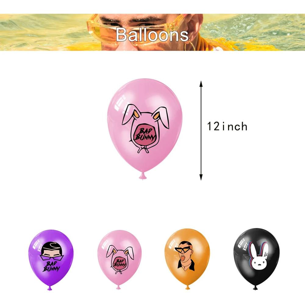Set Cumpleaños Bad Bunny 34 Piezas Guirnalda Globos Topper img #5