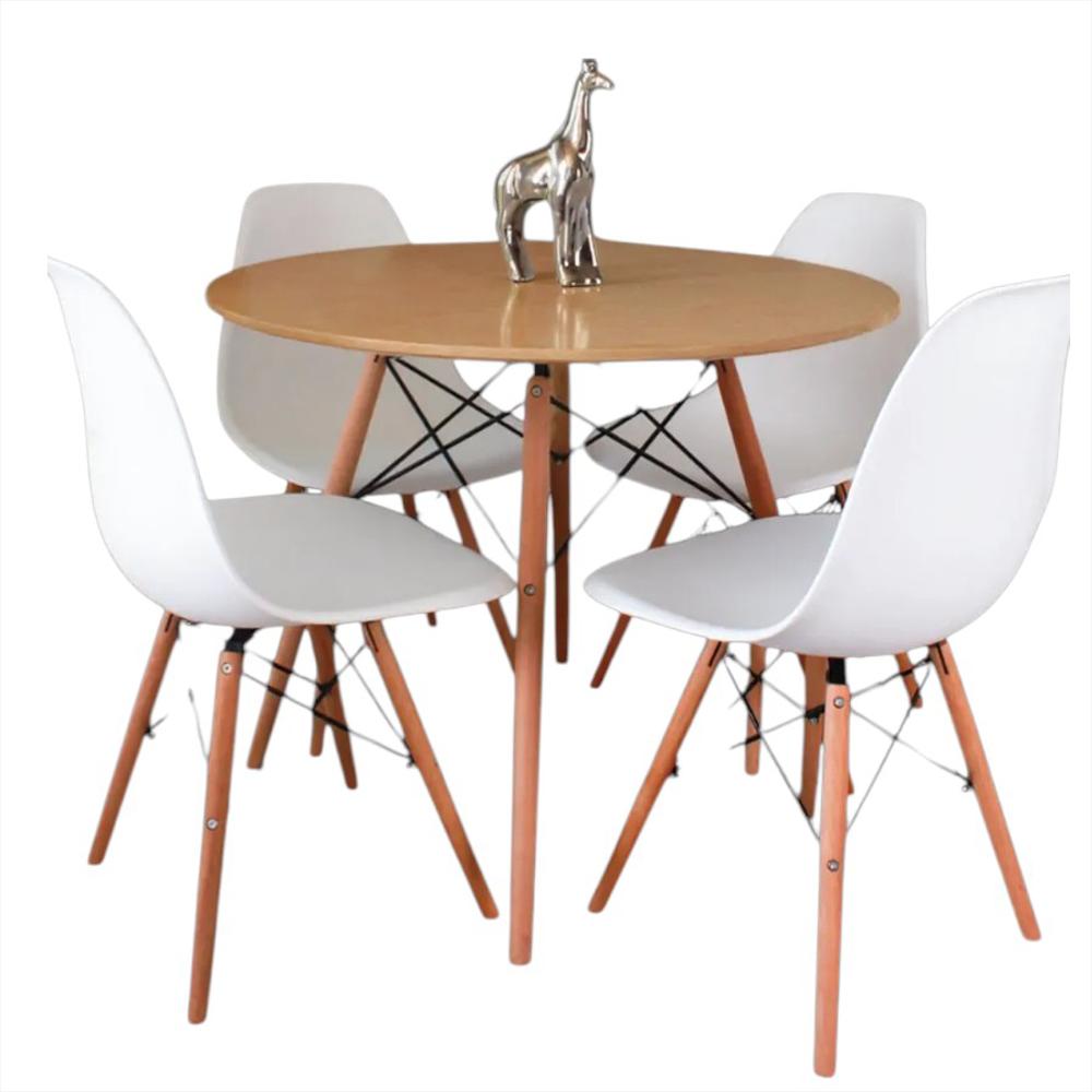 Comedor Redondo Cy02 Color Madera + 4 Sillas Color Blanco img #1