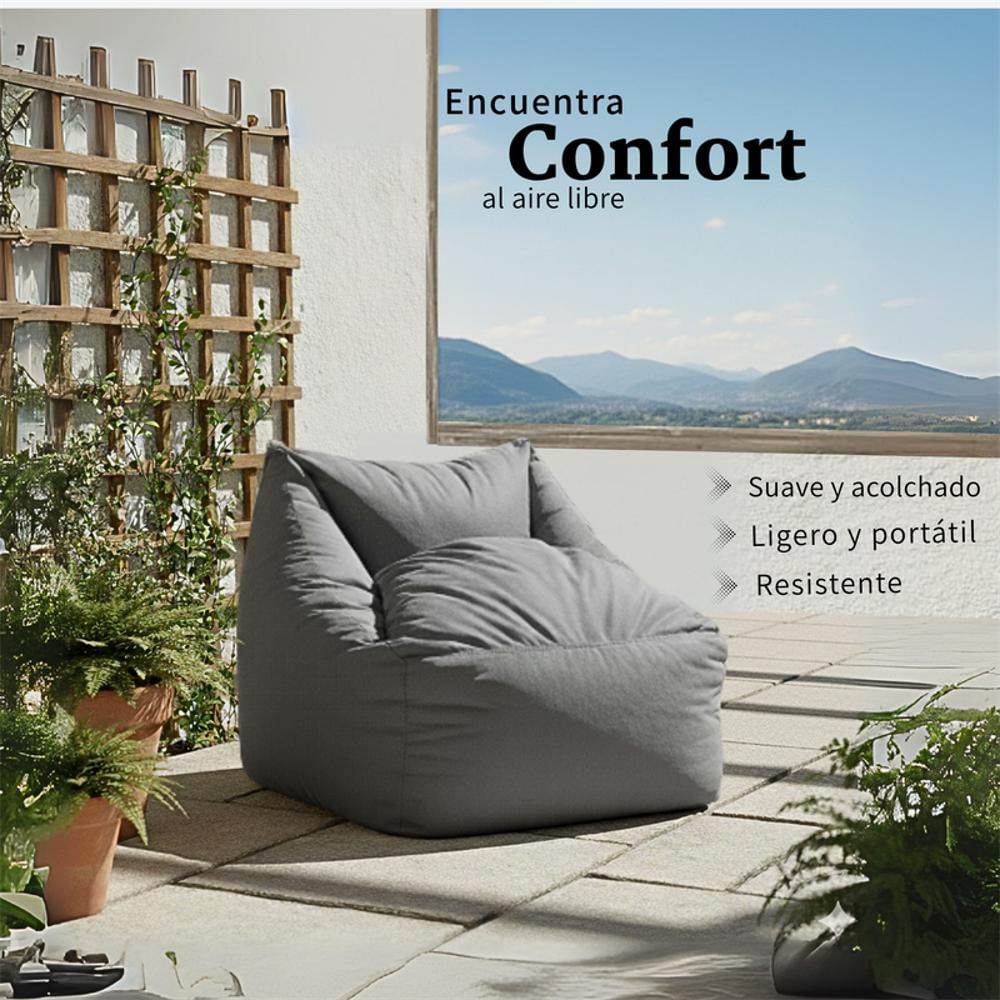 Sillón Puff Kubox En Microfibra Gris Claro img #2