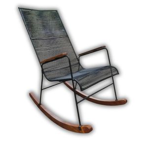 Silla Mecedora En Mimbre Negro Balancin Madera