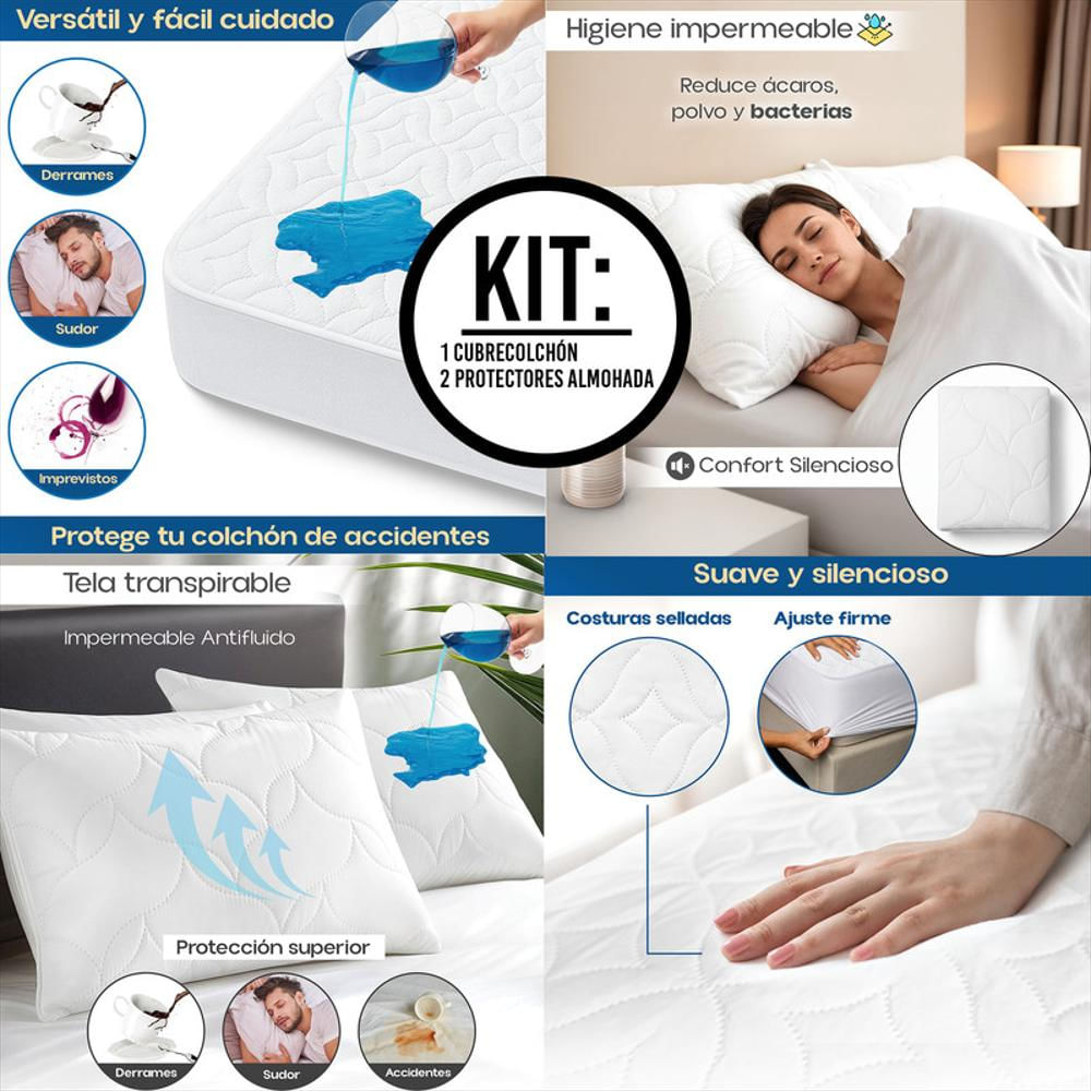 Combo Cama Sencilla: Cubrecolchón + 2 Protectores Almohada img #2