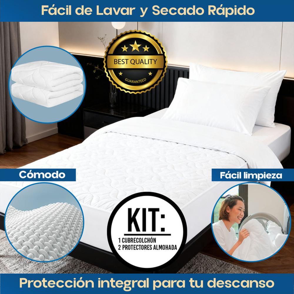 Combo Cama Sencilla: Cubrecolchón + 2 Protectores Almohada img #4