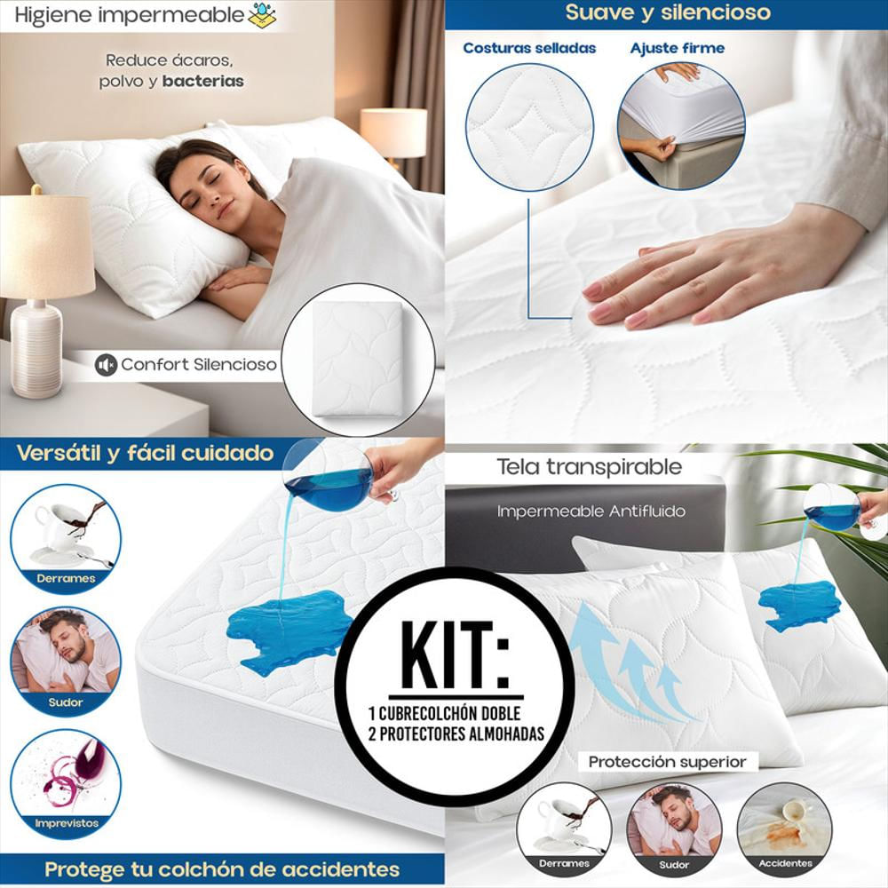 Combo Cama Doble: Cubrecolchón + 2 Protectores Almohada img #2