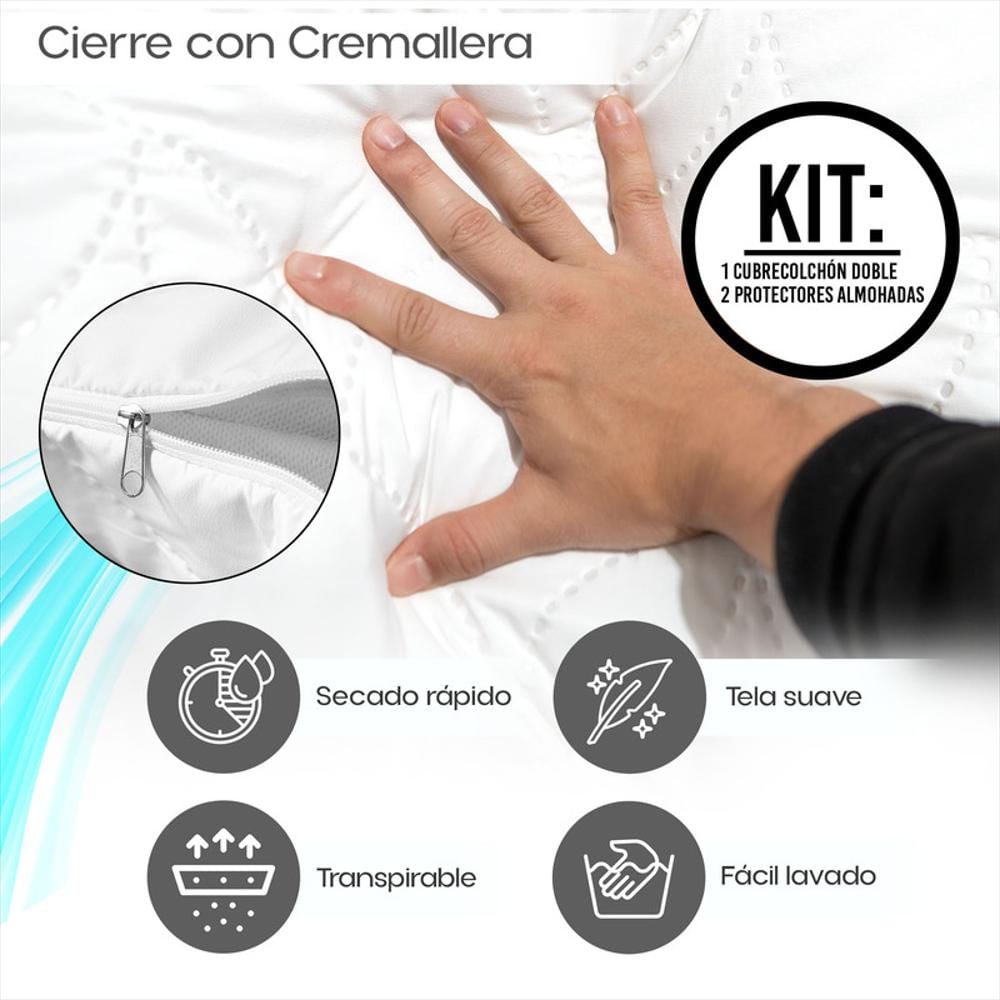 Combo Cama Doble: Cubrecolchón + 2 Protectores Almohada img #3