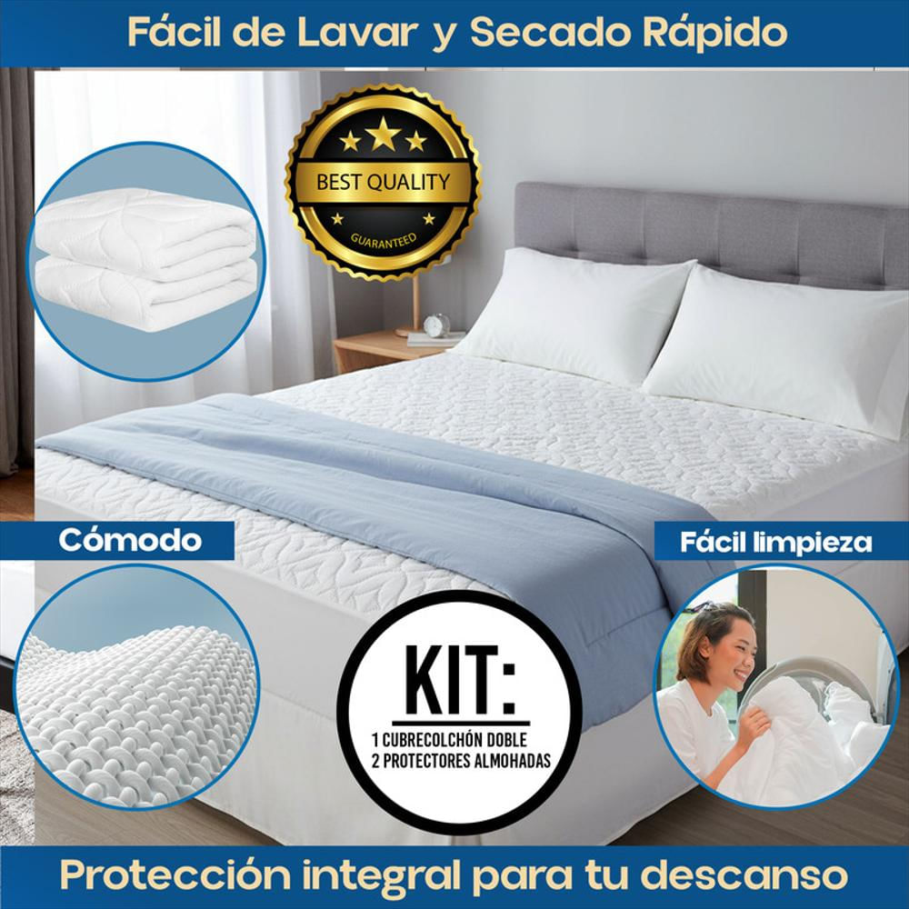 Combo Cama Doble: Cubrecolchón + 2 Protectores Almohada img #4