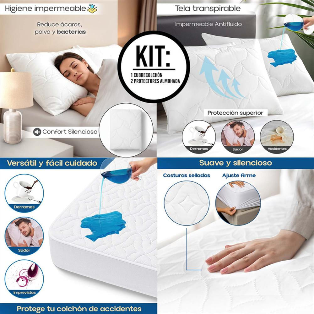 Combo Cama Semidoble: Cubrecolchón + 2 Protectores Almohada img #2