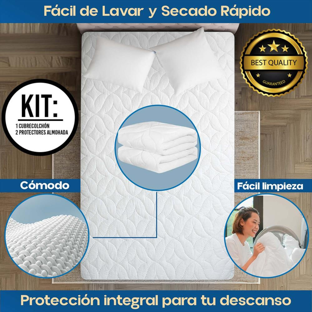 Combo Cama Semidoble: Cubrecolchón + 2 Protectores Almohada img #3