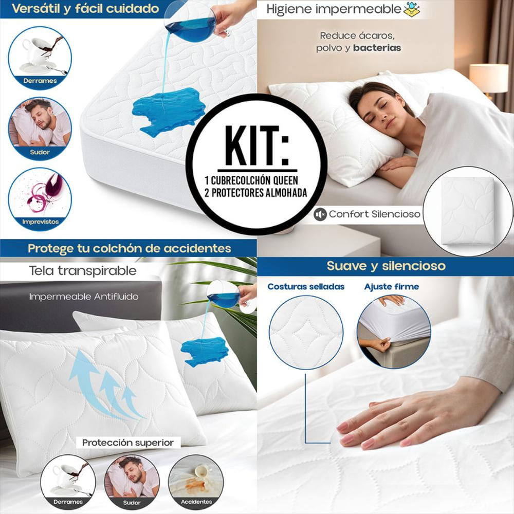 Combo Cama Queen: Cubrecolchón + 2 Protectores Almohada img #2