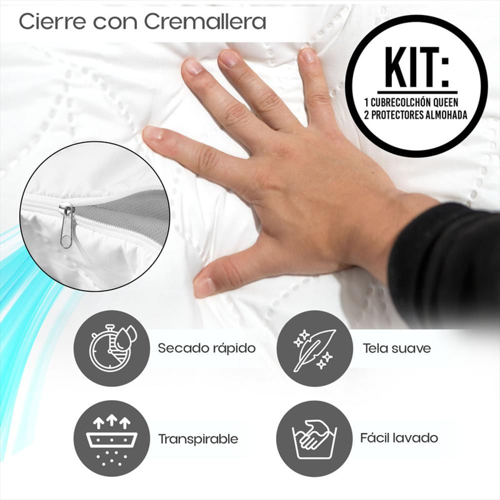 Combo Cama Queen: Cubrecolchón + 2 Protectores Almohada img #3
