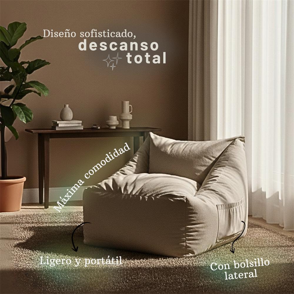Sillón Puff Kubox En Microfibra Beige img #2