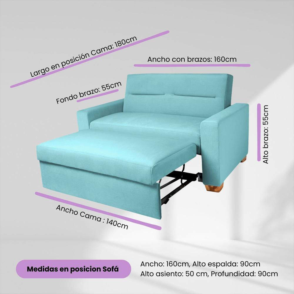 Sofa Cama Orquidea Herraje Aleman Turquesa img #4