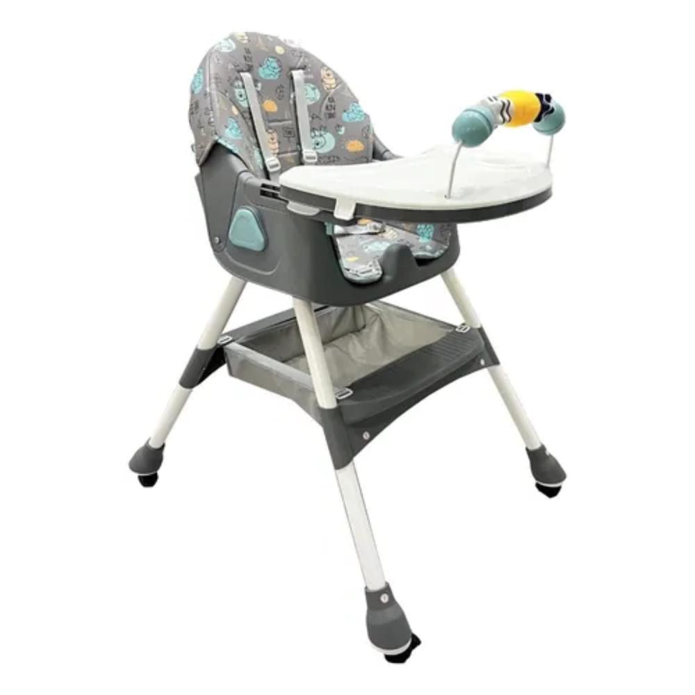 Silla Comedor De Bebe Plegable Reclinable Doble Bandeja Mecedora Color Gris