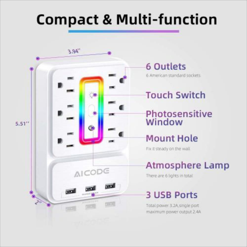 Extensor De 6 Tomas Protector De Sobretensiones img #2
