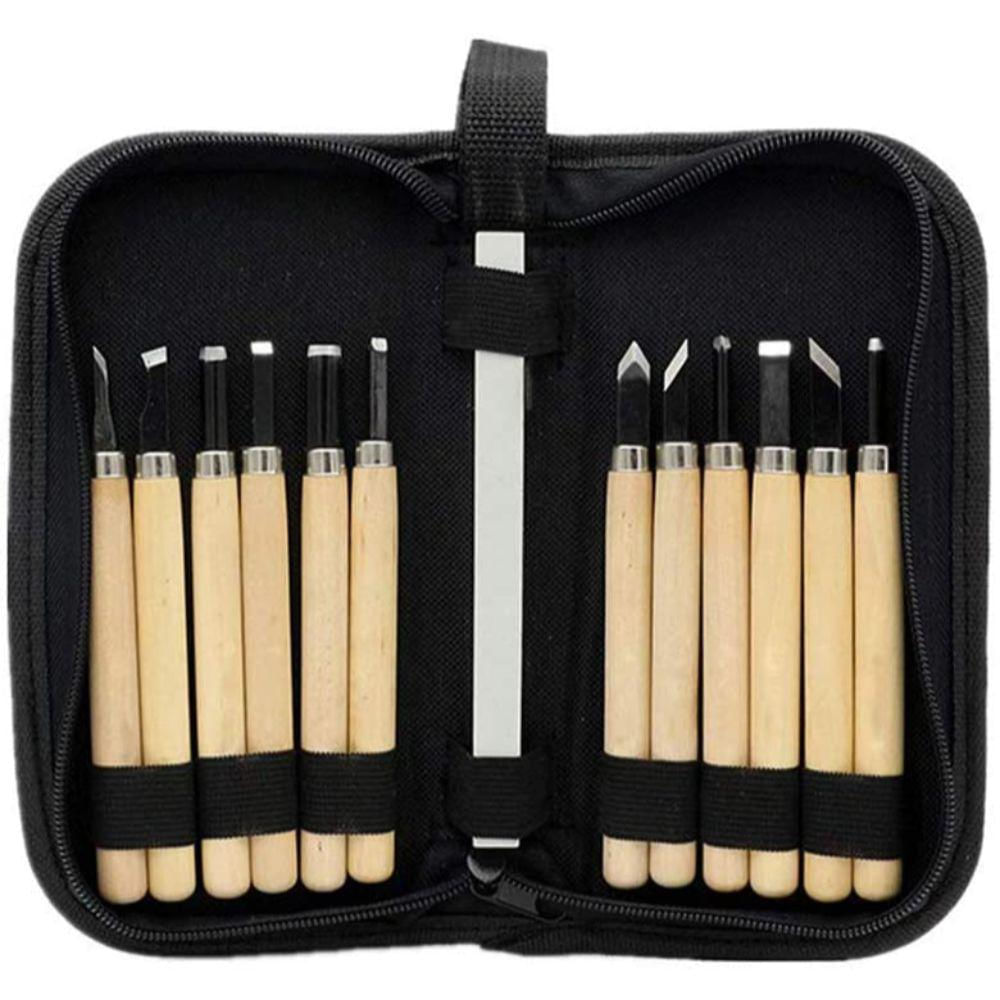 Kit De 12 Para Tallado De Madera Con Piedra De Cuchillo Y Bolsa img #1