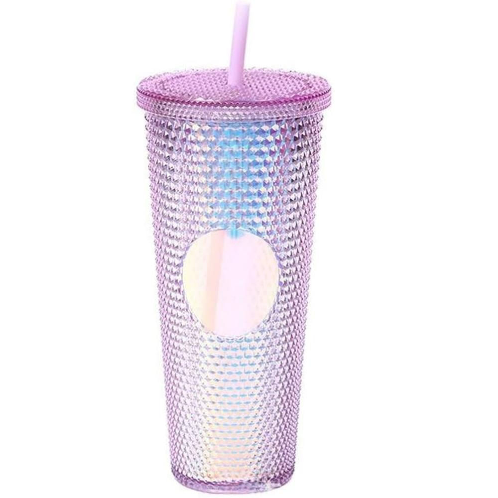 Vaso Plastico Tapa Pitillo Reutilizable Termo Agua Brillante Rosa