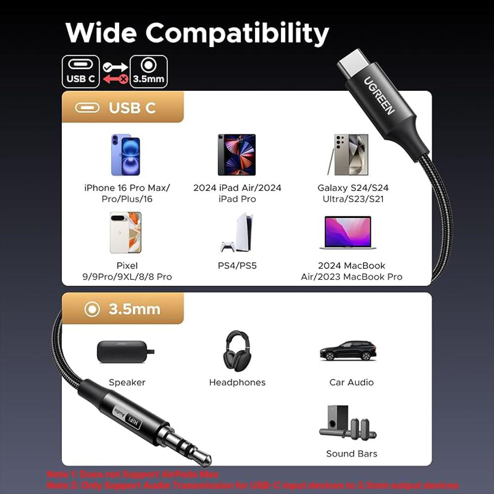 Adaptador Ugreen Usb C A Auxiliar 3.5Mm Cable Audio Alta Resolución 1 Metro img #2