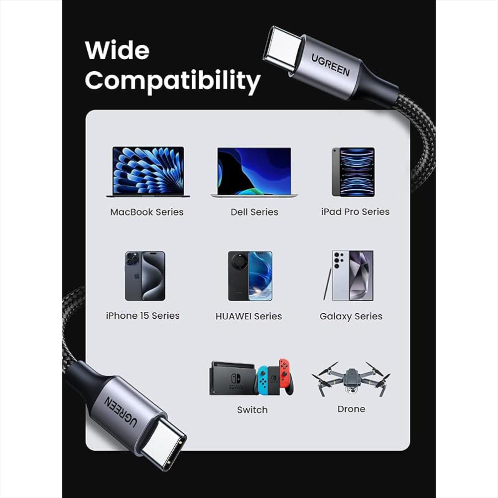 Cable Ugreen Usb C A Usb C 60W 2 Pack 1 Metro Nylon Braided Carga Rápida img #4