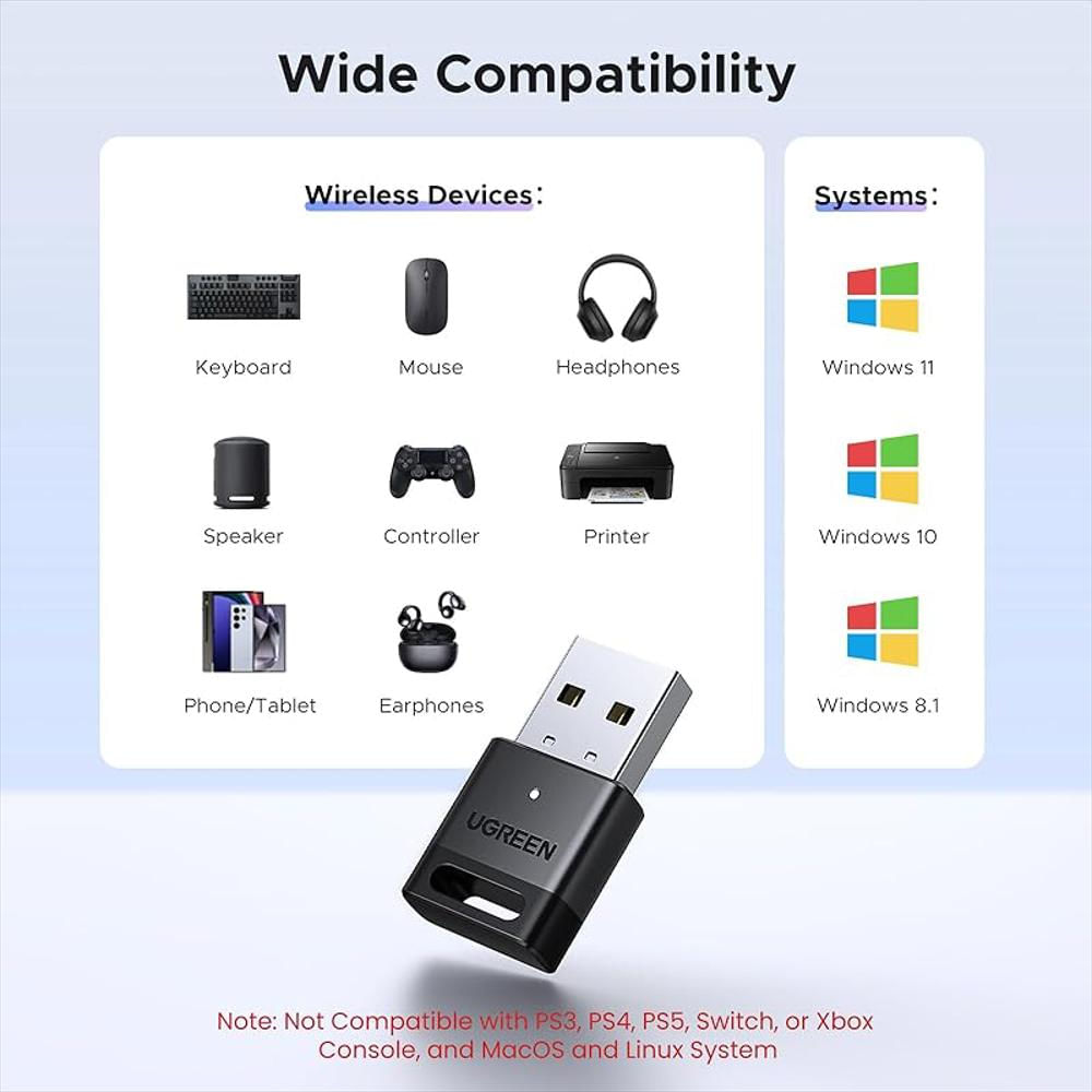 Adaptador Bluetooth 5.4 Ugreen Usb Para Pc Dongle Receptor Windows 11 10 8.1 img #4