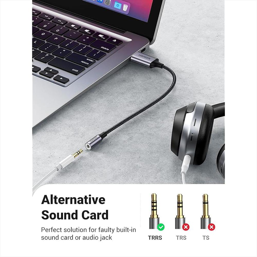 Ugreen Usb A 3.5Mm Jack Adaptador Audio Dac Soporte Micrófono 24Bit 96Khz Para Pc Mac Ps5 Ps4 Switch img #1