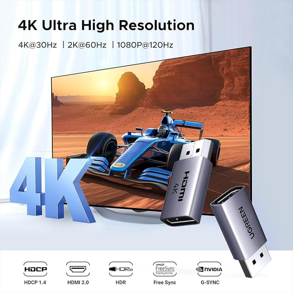 Adaptador Ugreen Displayport A Hdmi 4K 2 Pack Conversor Unidireccional Aluminio img #2