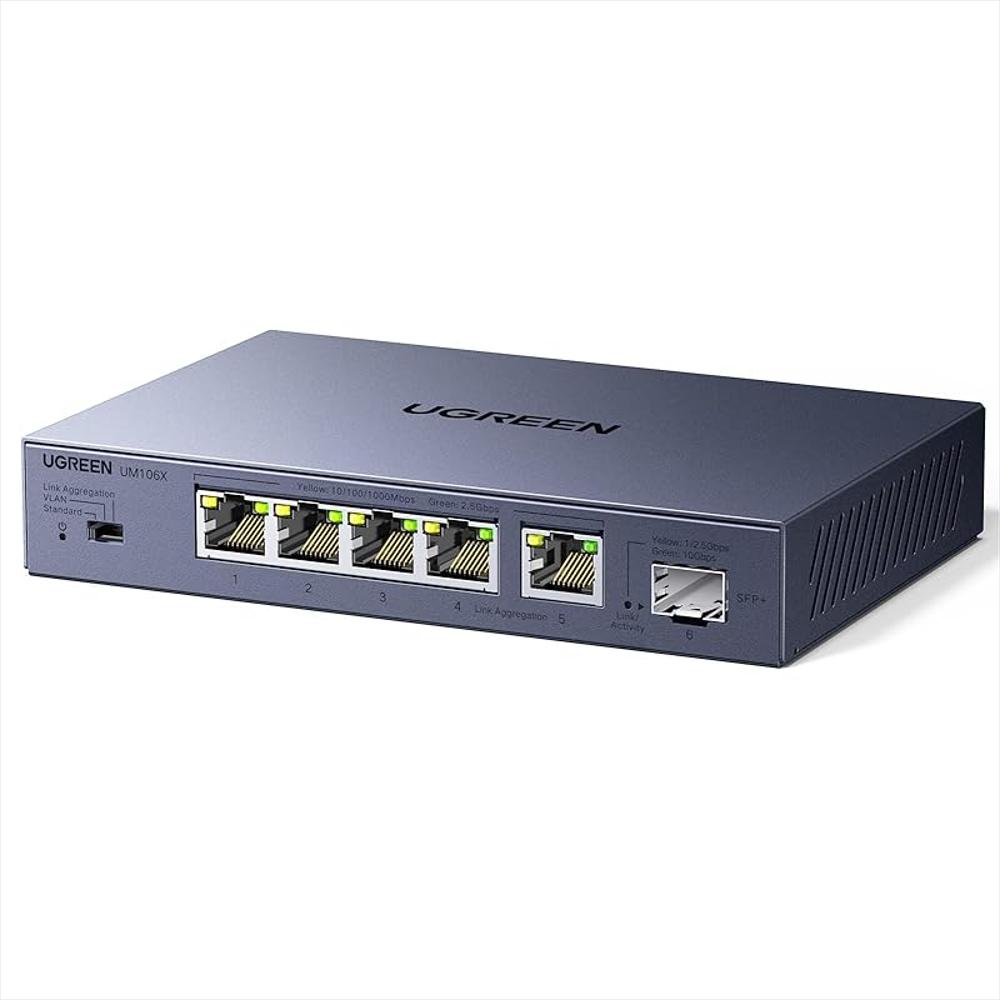 Switch Ugreen 6 Puertos 5X2.5Gb Ethernet 1X10gb Sfp+ Desktop Metal Vlan img #1
