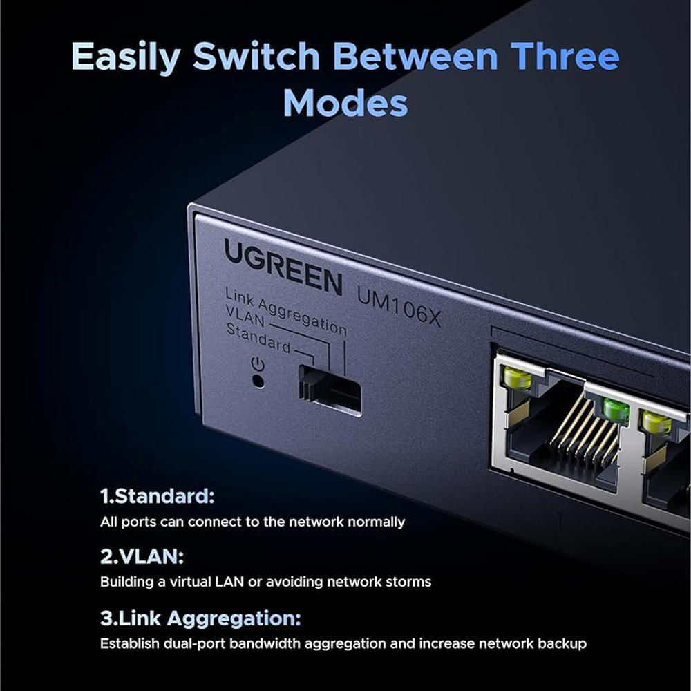 Switch Ugreen 6 Puertos 5X2.5Gb Ethernet 1X10gb Sfp+ Desktop Metal Vlan img #4