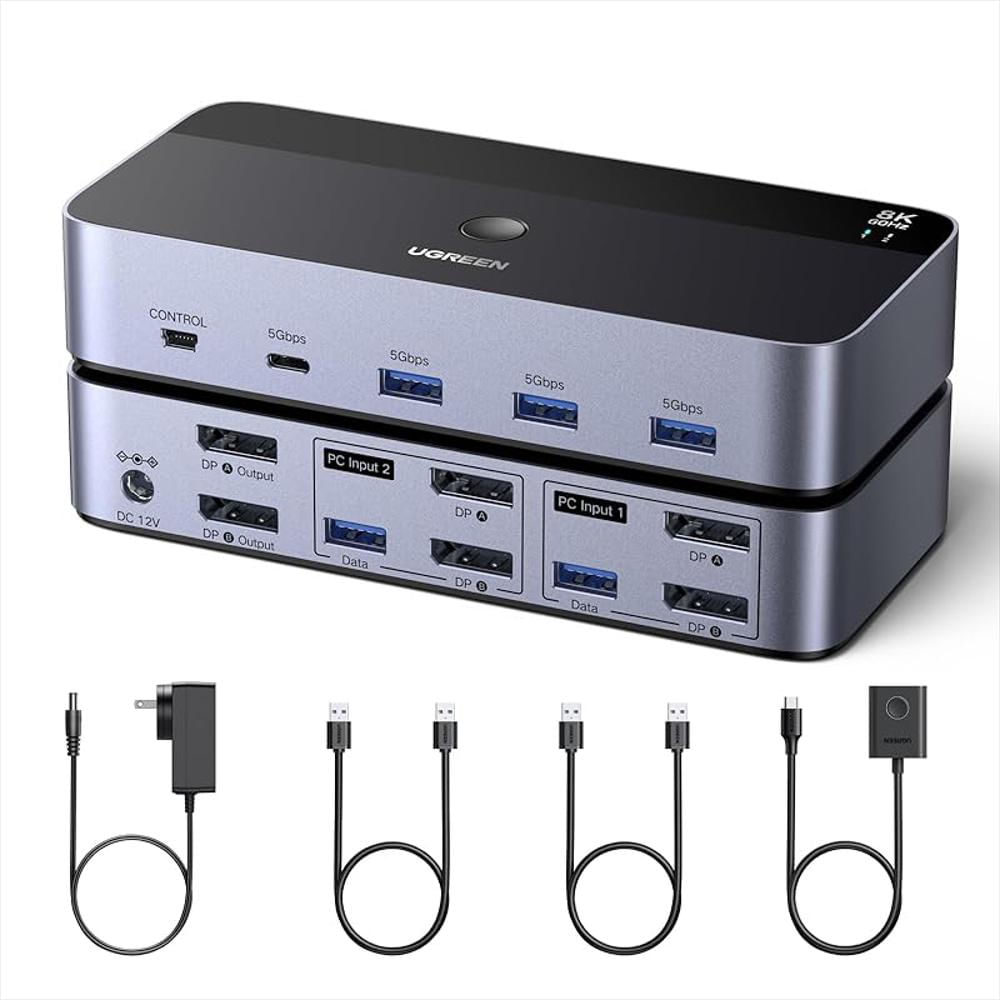 Ugreen 8K 60Hz Displayport Kvm Switch 2 Monitores 2 Computadoras 4 Puertos Usb 3.0 img #1
