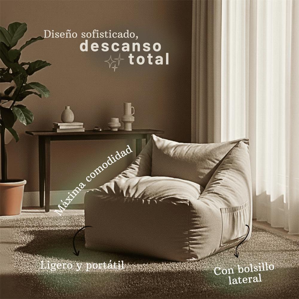 Sillón Puff Kubox En Microfibra Beige img #2