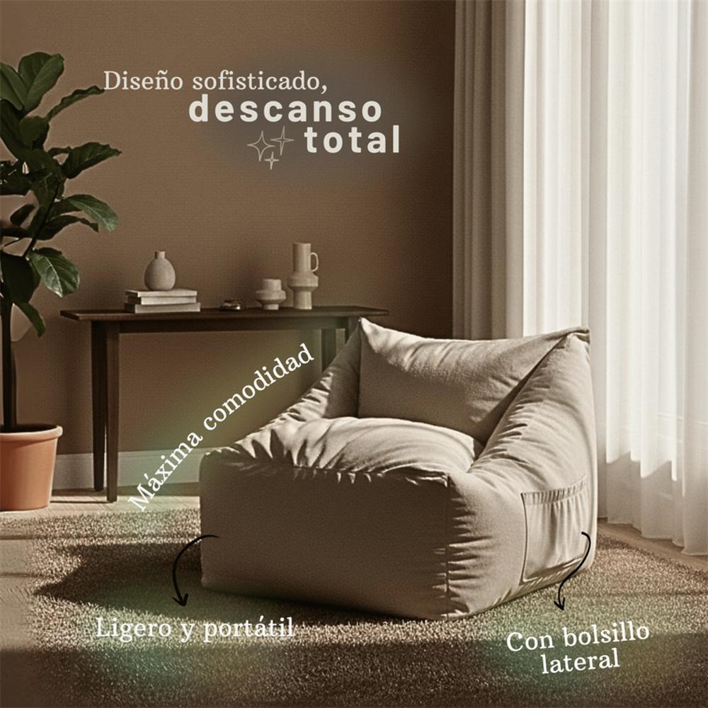 Sillón Puff Kubox En Microfibra Beige img #4