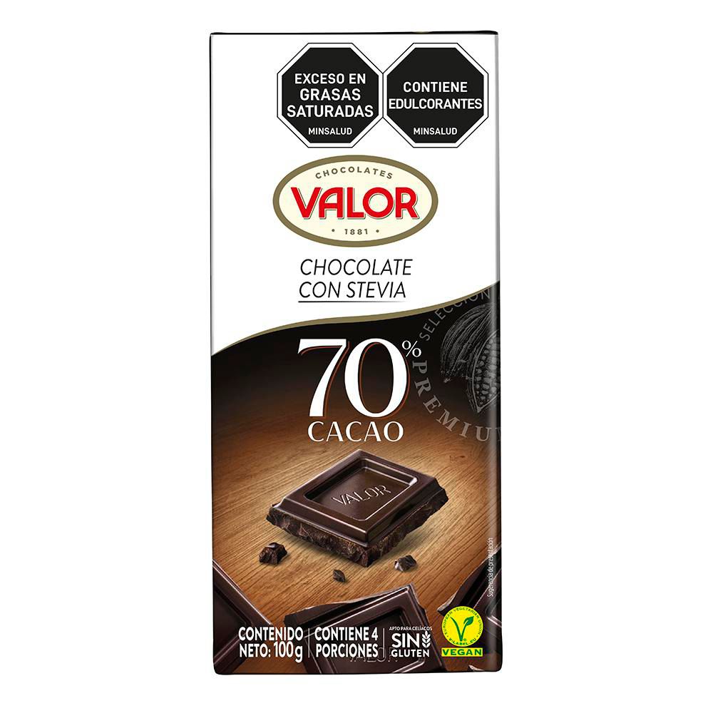 Barra de chocolate VALOR MARCA EXCLUSIVA chocolate con stevia 70% cacao (100  gr) img #1