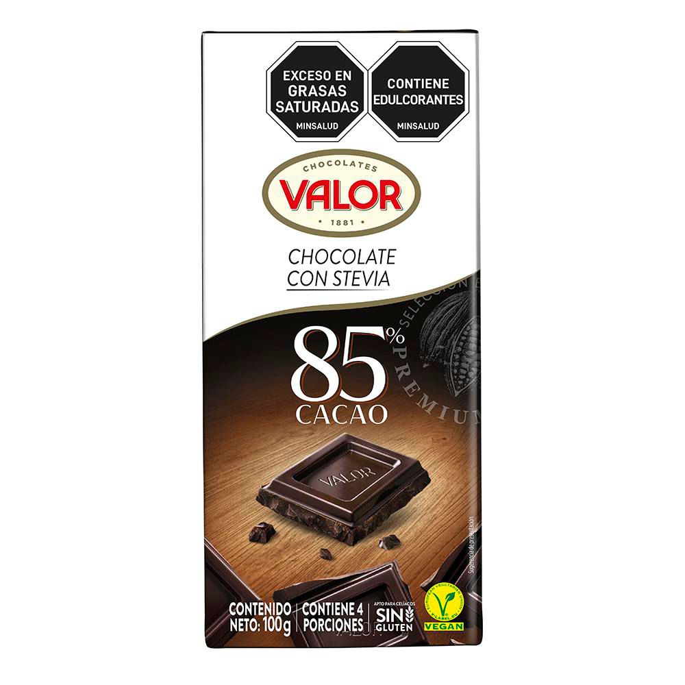 Barra de chocolate VALOR MARCA EXCLUSIVA chocolate con stevia 85% cacao (100  gr) img #1