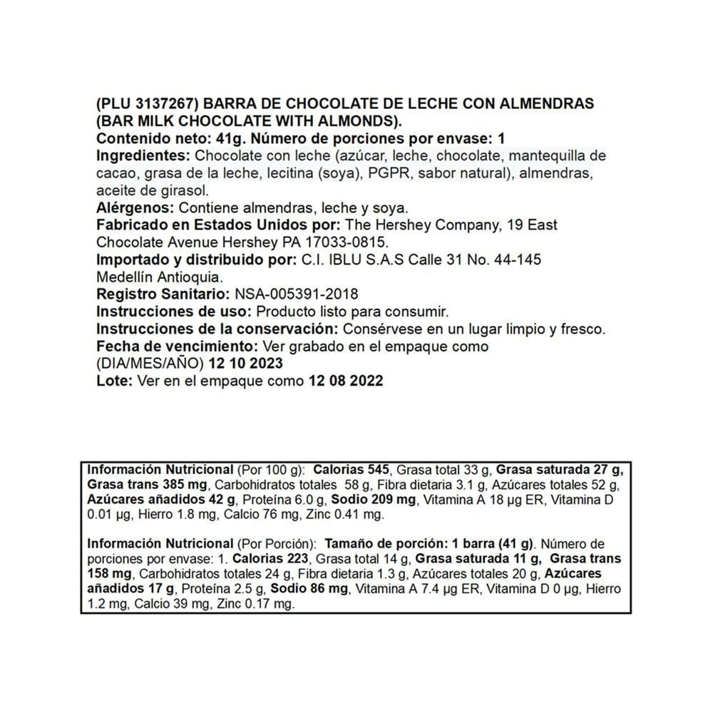 Chocolates HERSHEYS con leches y almendras (41  gr) img #2