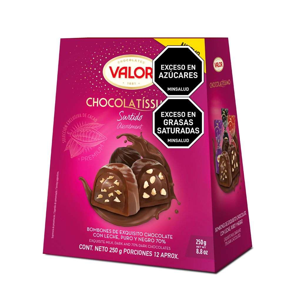 Bombones de chocolate VALOR MARCA EXCLUSIVA surtido, puro y negro (250  gr) img #1