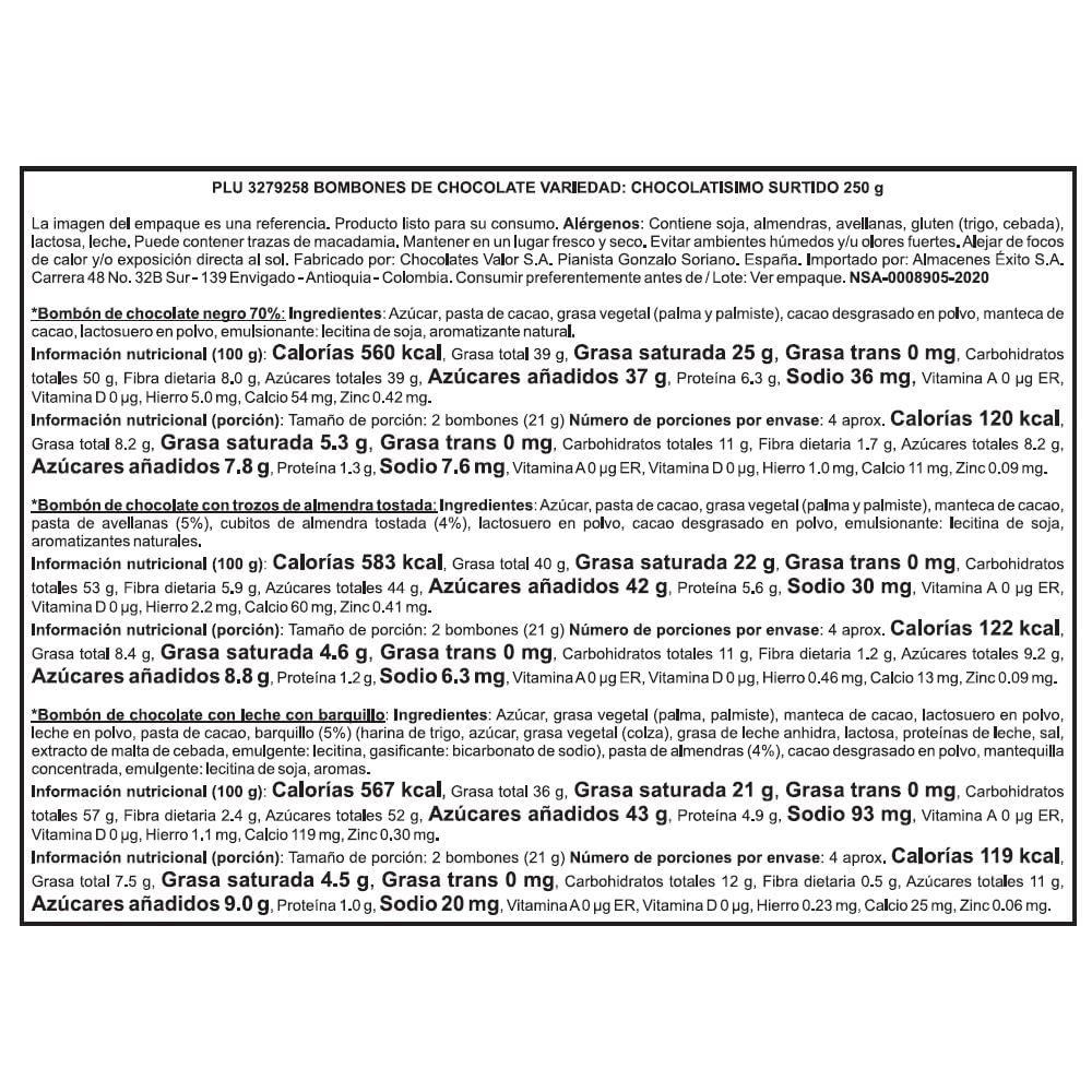 Bombones de chocolate VALOR MARCA EXCLUSIVA surtido, puro y negro (250  gr) img #2