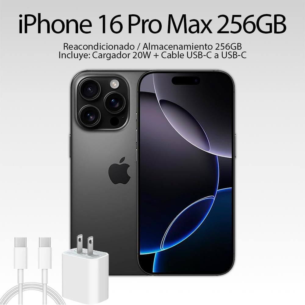 Iphone 16 Pro Max 256Gb Negro Reacondicionado + Cargador 20W + Cable Usb C