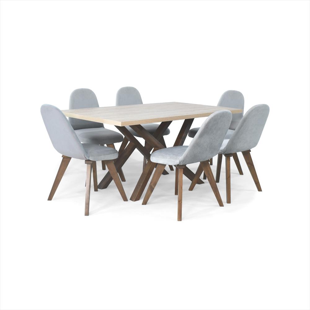 Set Comedor 6P Astoria Sillas Molis Tela Plata