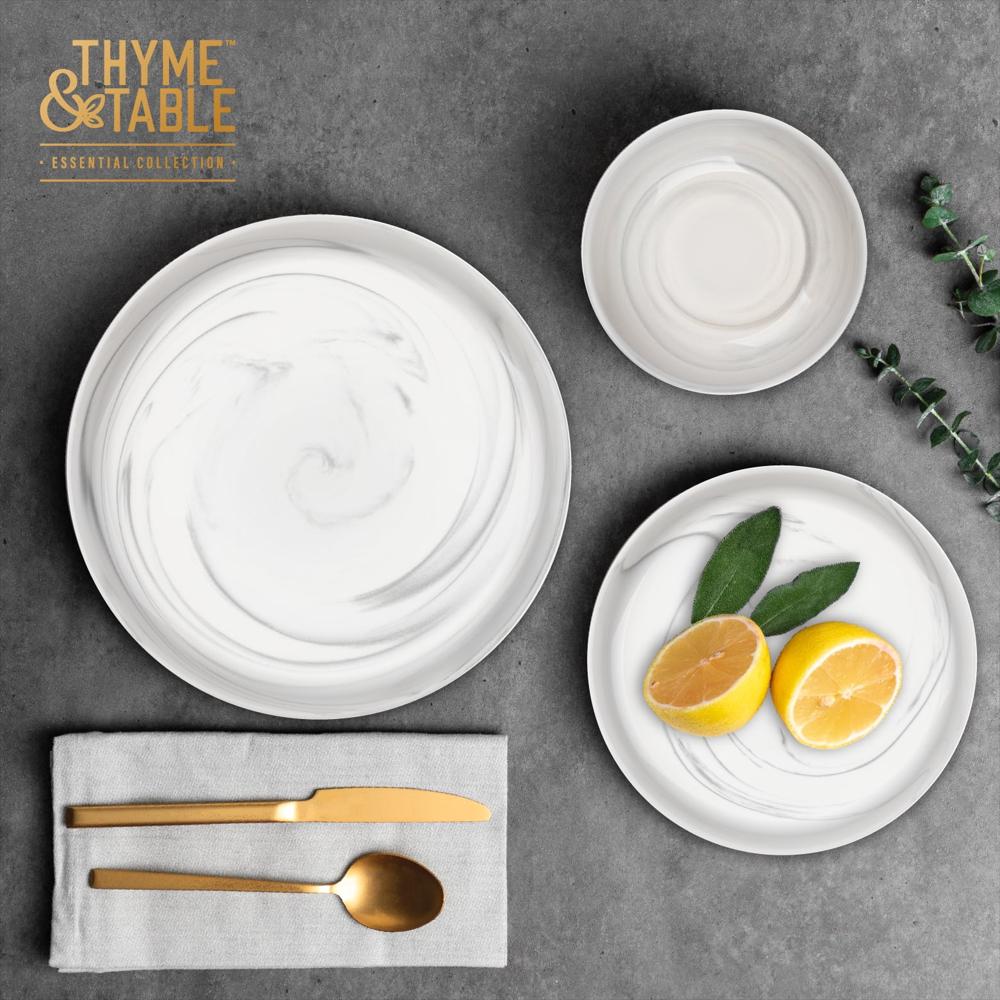 Vajilla De 12 Piezas De Gres Con Diseño De Mármol Gris De Thyme &