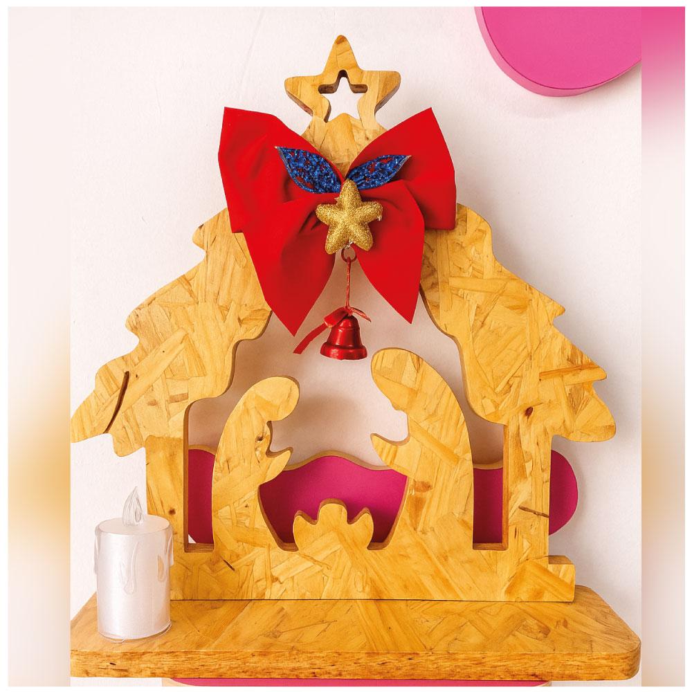 Pesebre Decorativo En Osb Con Moño Y Campana img #1