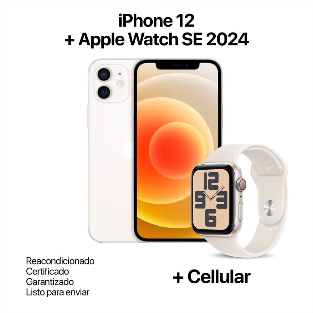 Iphone 12 64Gb Blanco Reacondicionado + Apple Watch Se 2024 40Mm + Cellular