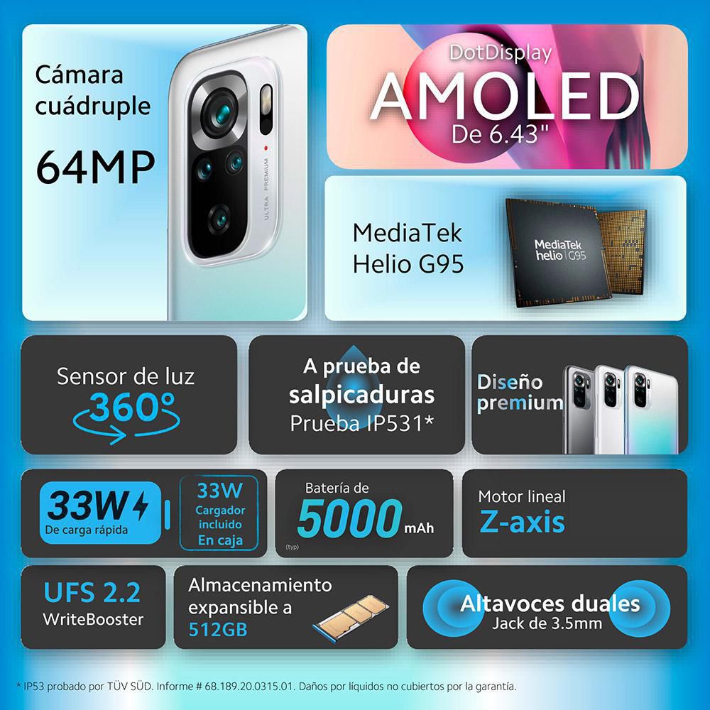 Celular XIAOMI Redmi Note 10S 128 GB 6 GB RAM Azul img #2