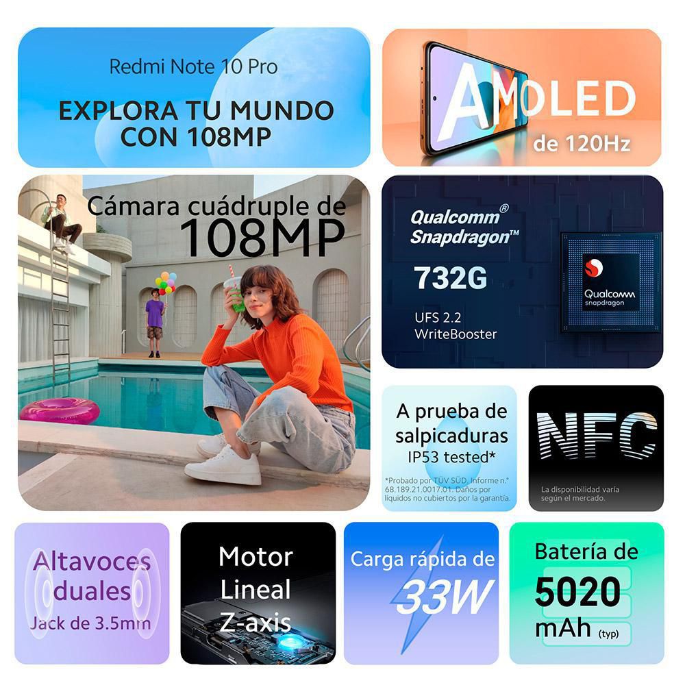 Celular XIAOMI Redmi Note 10 Pro 128 GB 6 GB RAM Gris img #2