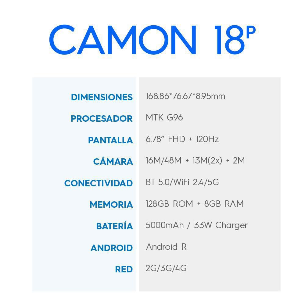 Celular TECNO MOBILE CAMON 18P CH7N 128 GB 8 GB RAM Blanco Estuche img #5